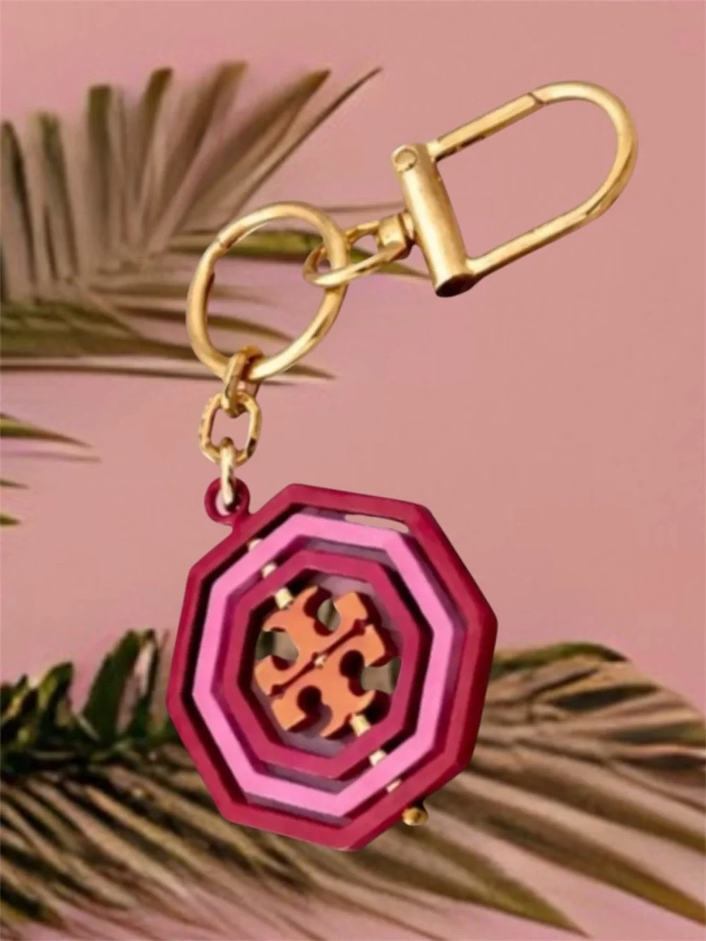 TORY BURCH ROTATING GEOMETRY KEYCHAIN CHARM GOLD RING